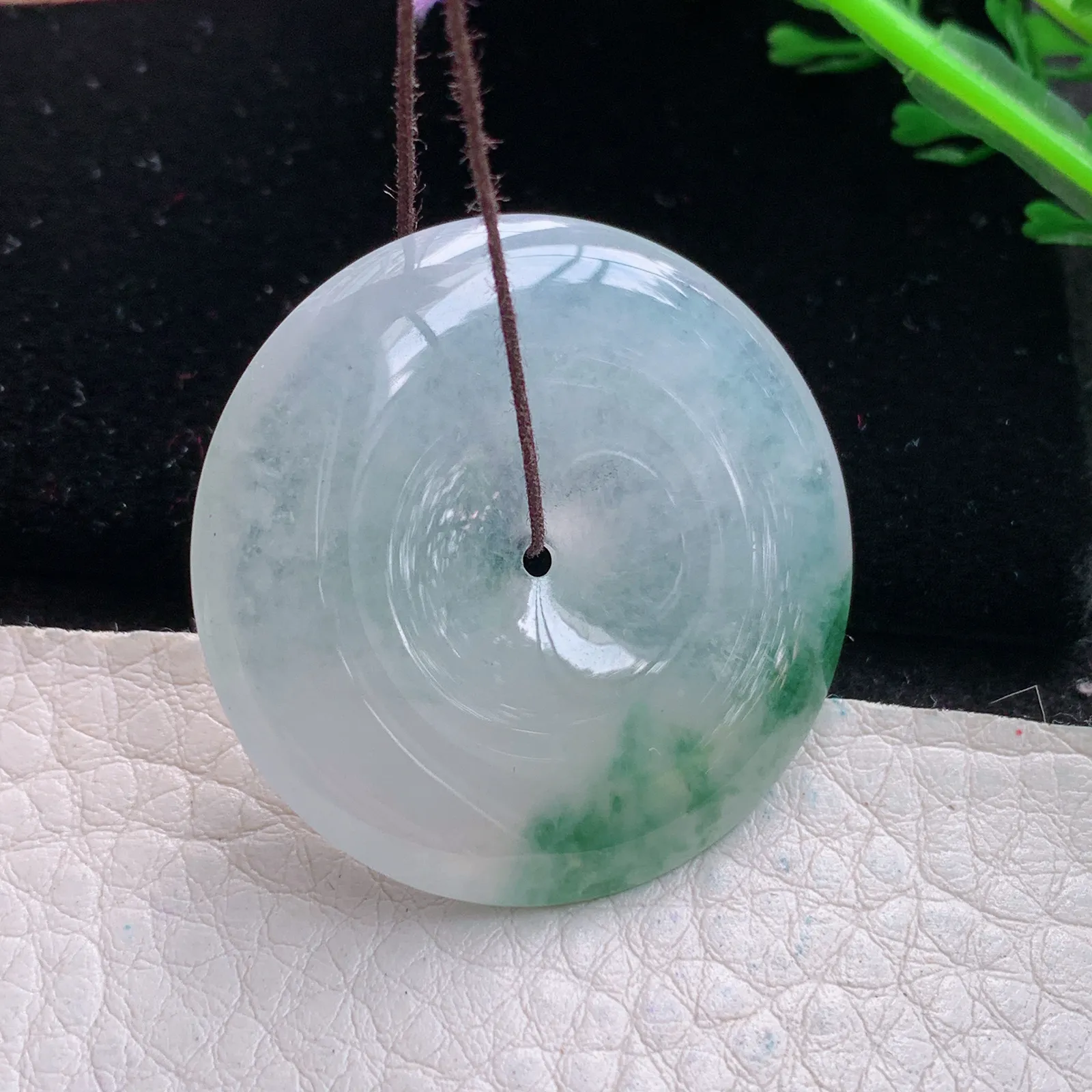 gp实拍35*5.4翡翠a货精雕冰飘花平安扣 玉扣玉吊坠 玉挂件