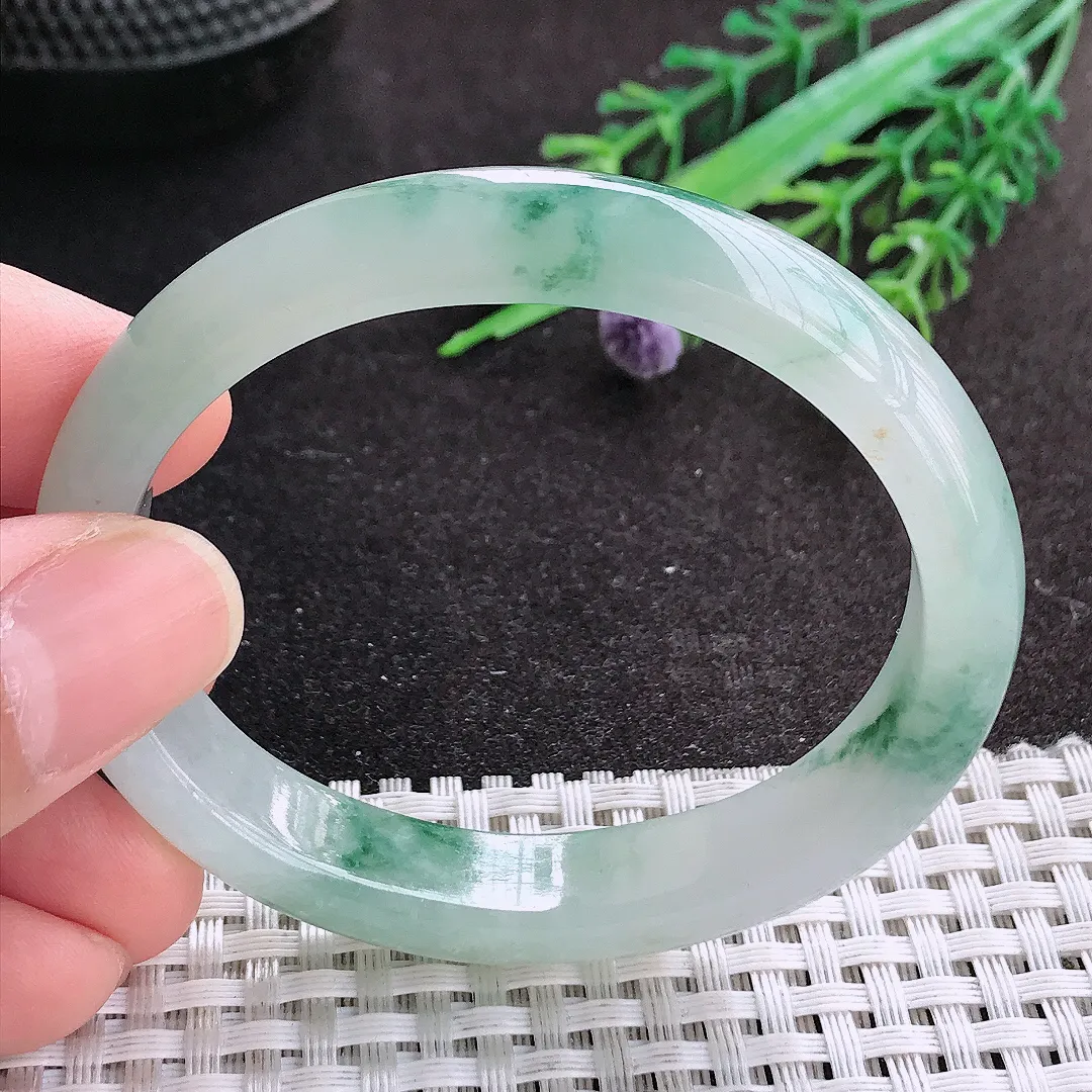 天然A货翡翠53/46/11.3/7.3老坑冰胶水灵冰飘花贵妃手镯翡翠玉镯