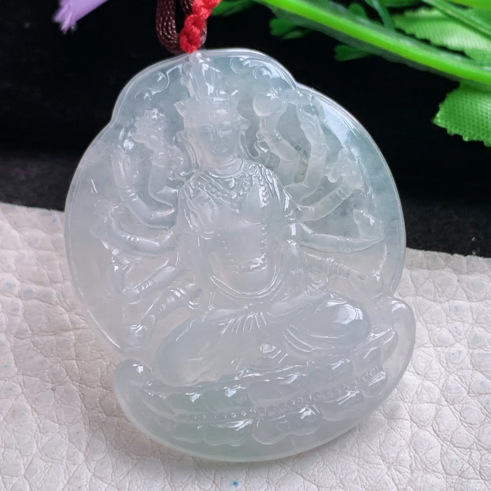 bg实拍49*40*5.5缅甸翡翠a货精雕冰起光千手观音 玉观音玉吊坠 玉挂件