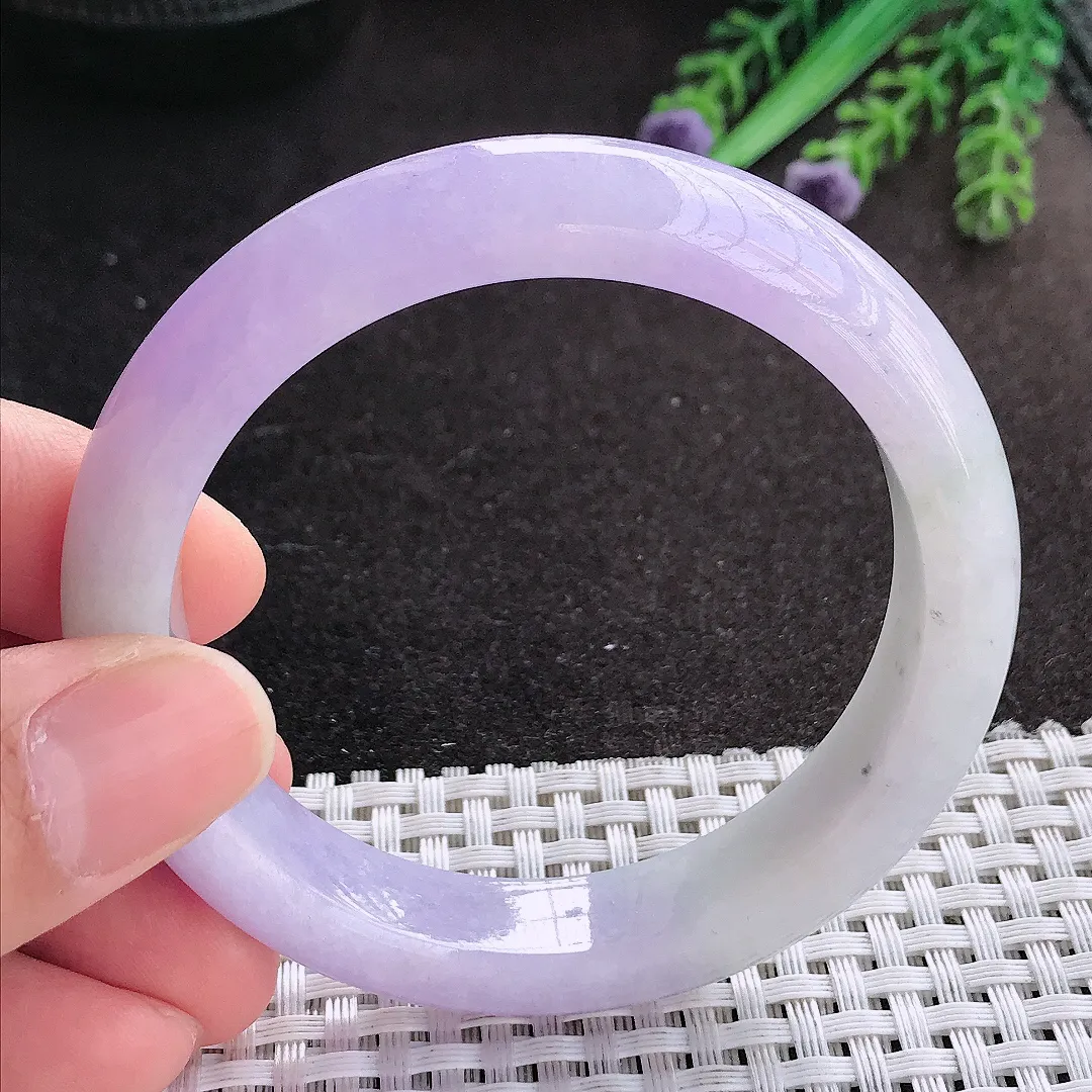 天然A货翡翠54.5/12.5/8.5老坑精美浓艳紫罗兰手镯宽边玉镯