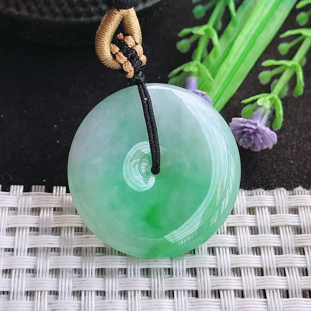 天然A货翡翠32/6.2老坑精美温润飘阳绿平安扣吊坠翡翠玉挂件