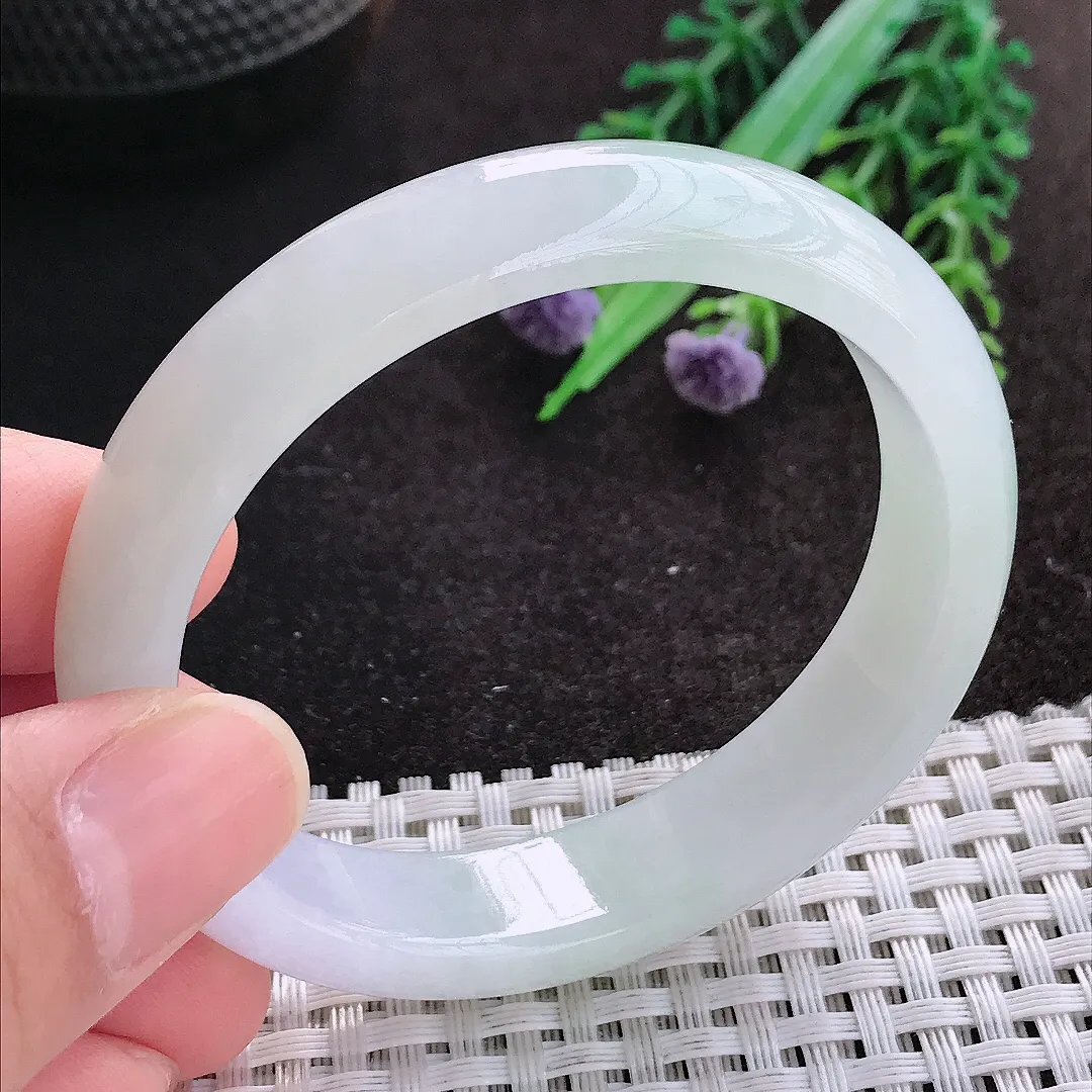 天然A货翡翠53/47/13.2/7.3老坑秀气冰润晴底贵妃手镯宽边玉镯