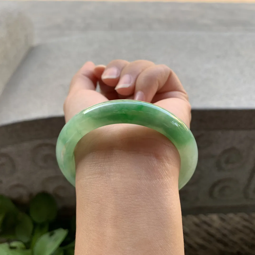 小圈口53-10.7-8.6 【冰芙蓉绿正圈手镯】正圈53 54可戴
