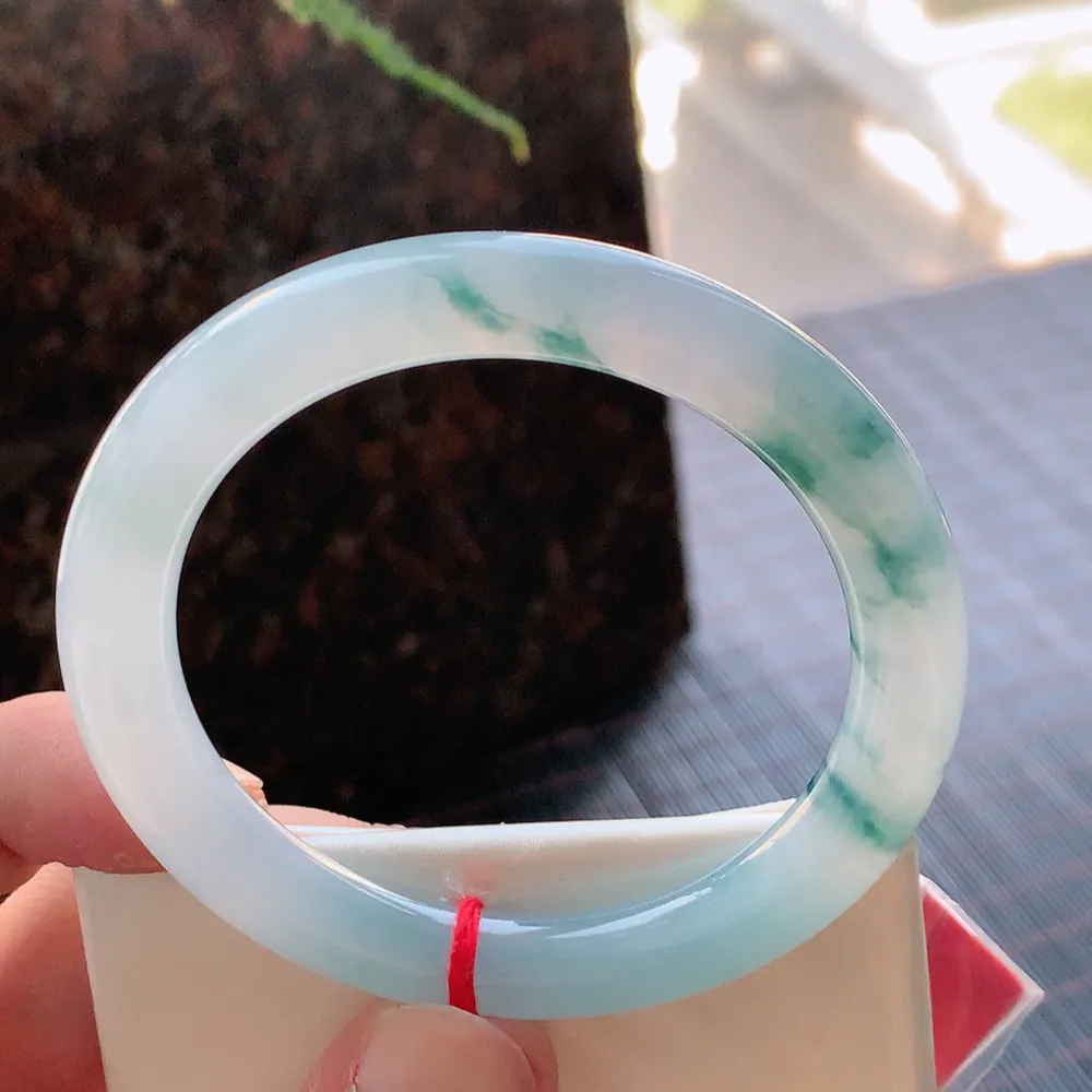 圆条高冰蓝花 无瑕 尺寸:54.4/9.1 花美 种水好