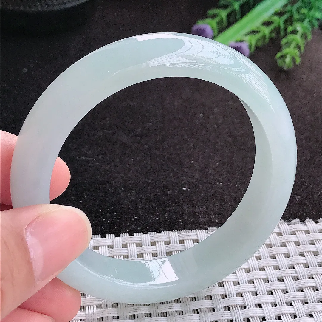 天然A货翡翠54/12.8/8.5老坑冰胶果冻冰晴手镯宽边玉镯