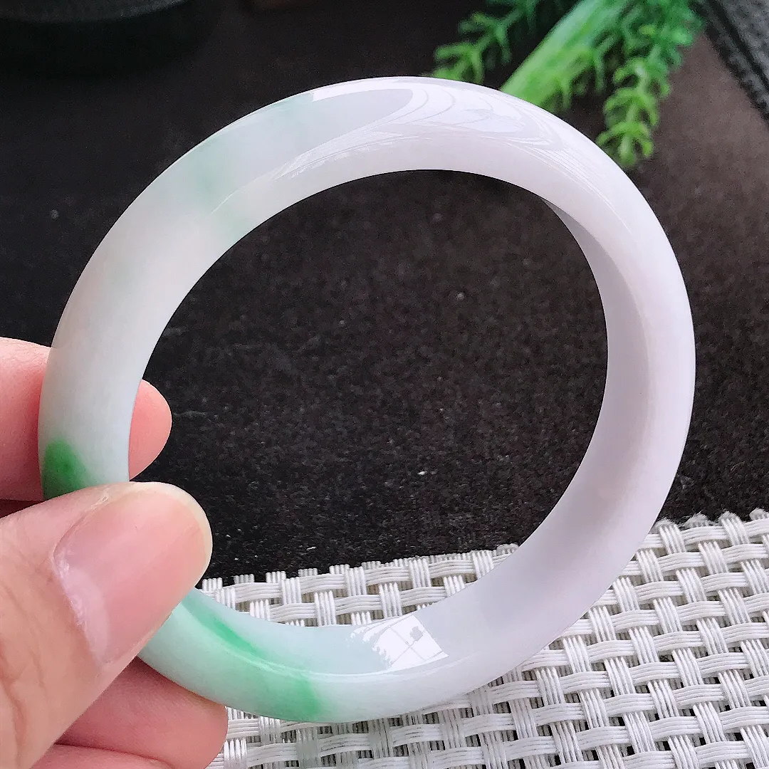 天然A货翡翠57/12/8.2老坑温润飘阳绿手镯宽边玉镯