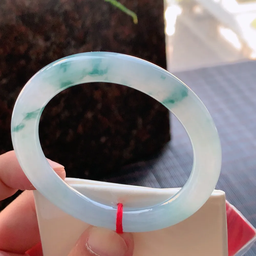 圆条高冰蓝花 无瑕 尺寸:54.4/9.1 花美 种水好