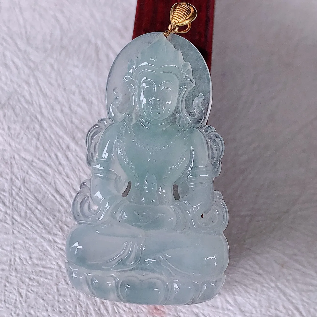 18K金镶嵌冰种翡翠度母观音菩萨吊坠，赐福翡翠观音，观音面相端庄，品相佳，佩戴气质！#57.9整体47裸石41*24.5*5