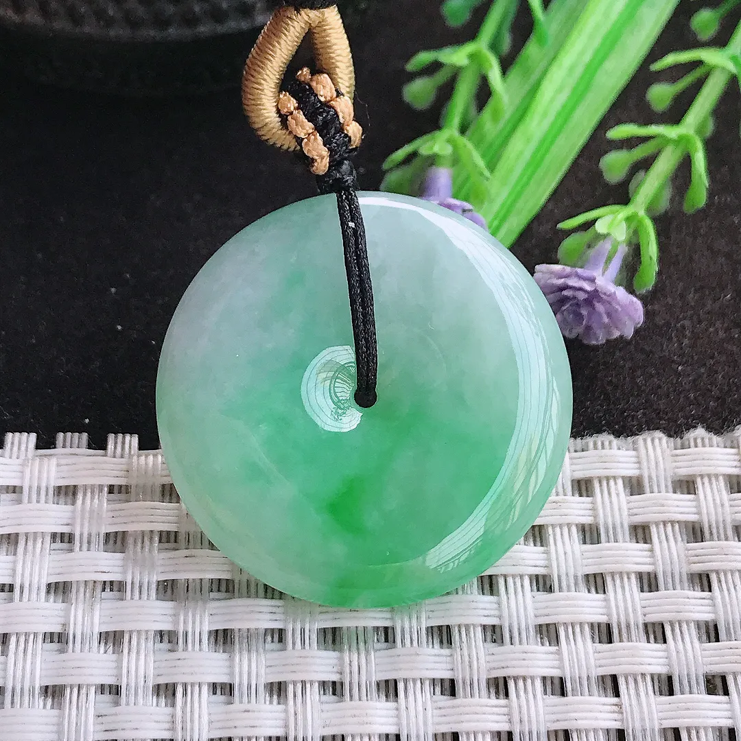 天然A货翡翠32/6.2老坑精美温润飘阳绿平安扣吊坠翡翠玉挂件