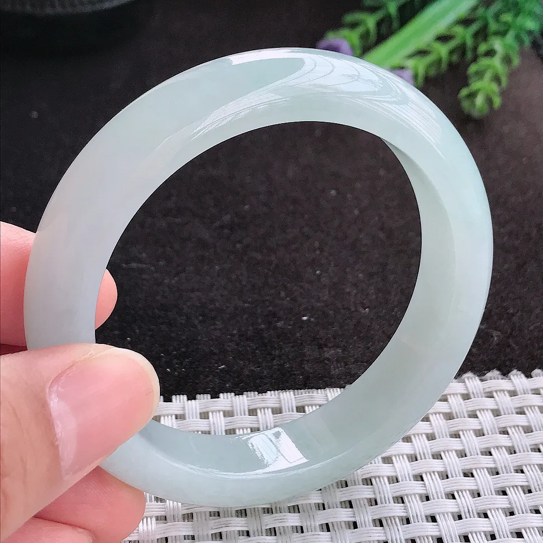 天然A货翡翠54/12.8/8.5老坑冰胶果冻冰晴手镯宽边玉镯