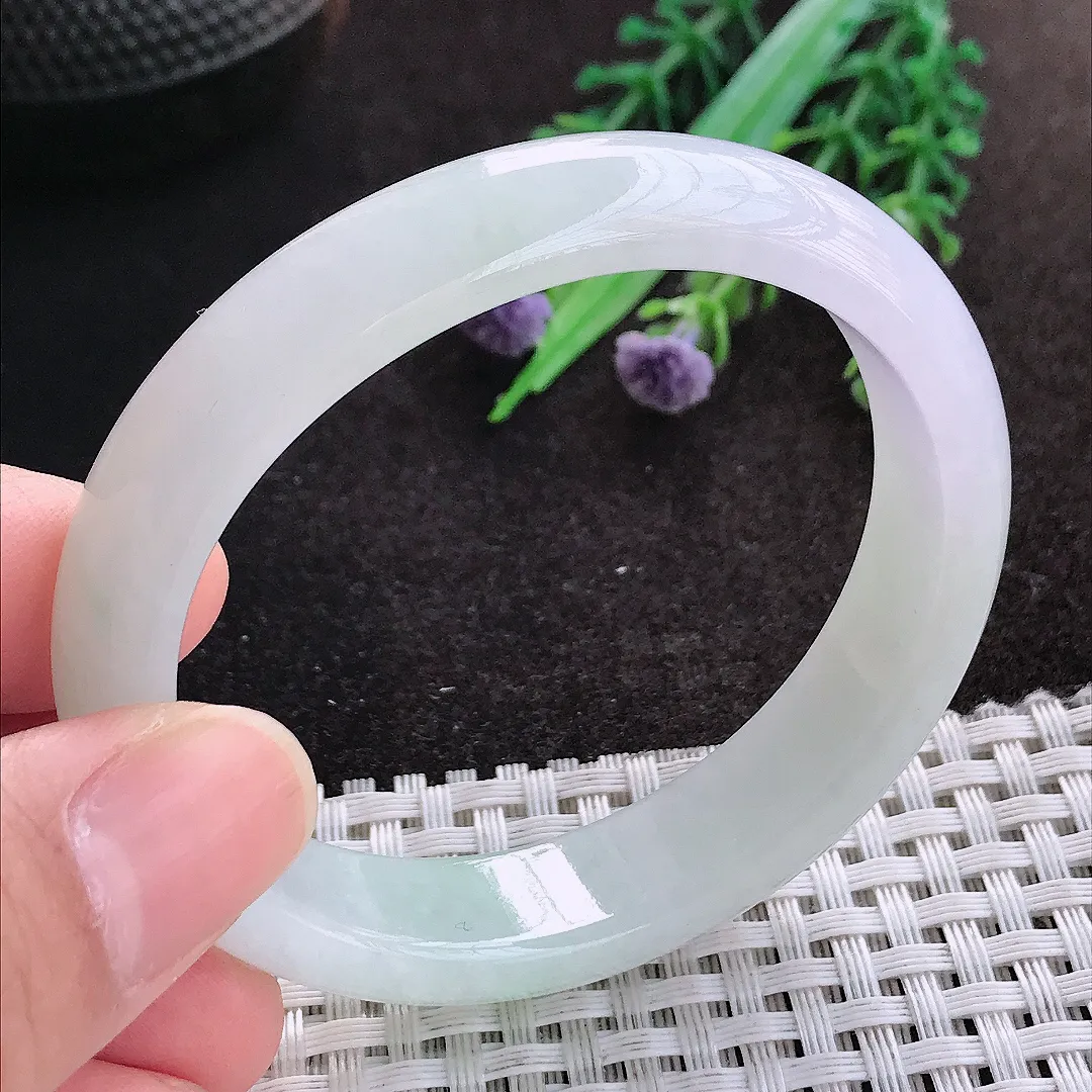 天然A货翡翠53/47/13.2/7.3老坑秀气冰润晴底贵妃手镯宽边玉镯