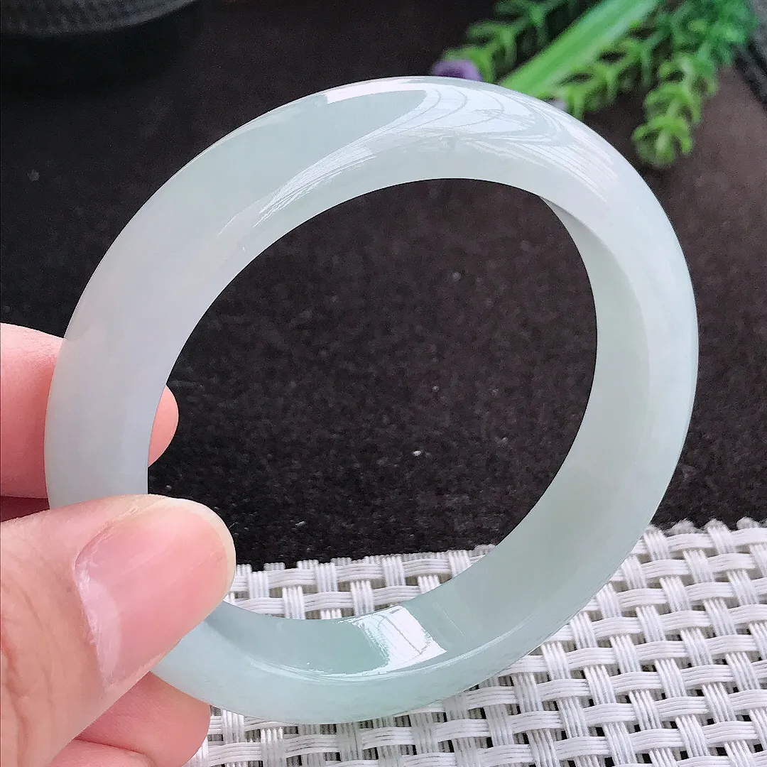 天然A货翡翠54/12.8/8.5老坑冰胶果冻冰晴手镯宽边玉镯