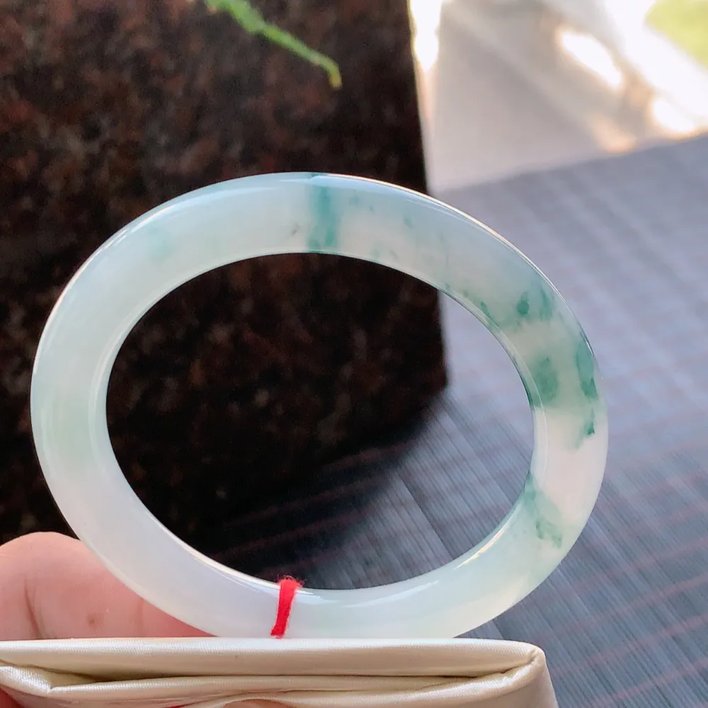 圆条高冰蓝花 无瑕 尺寸:54.4/9.1 花美 种水好