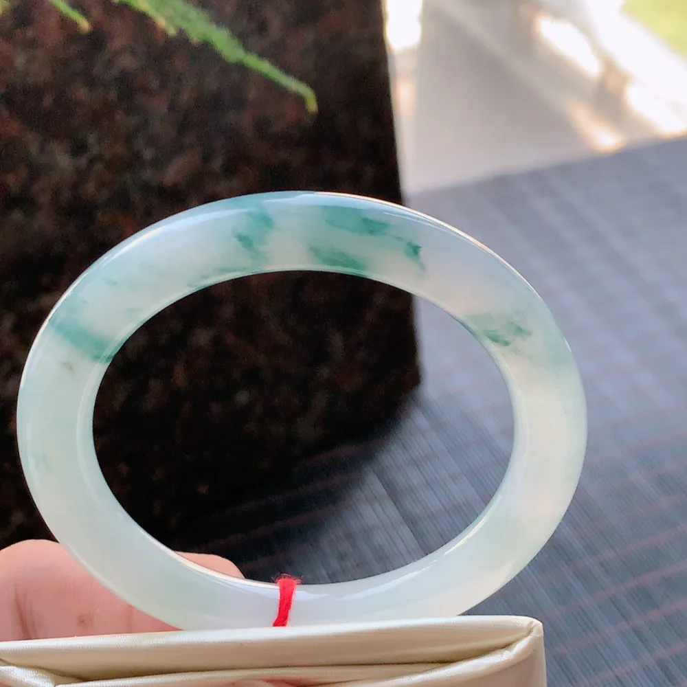 圆条高冰蓝花 无瑕 尺寸:54.4/9.1 花美 种水好