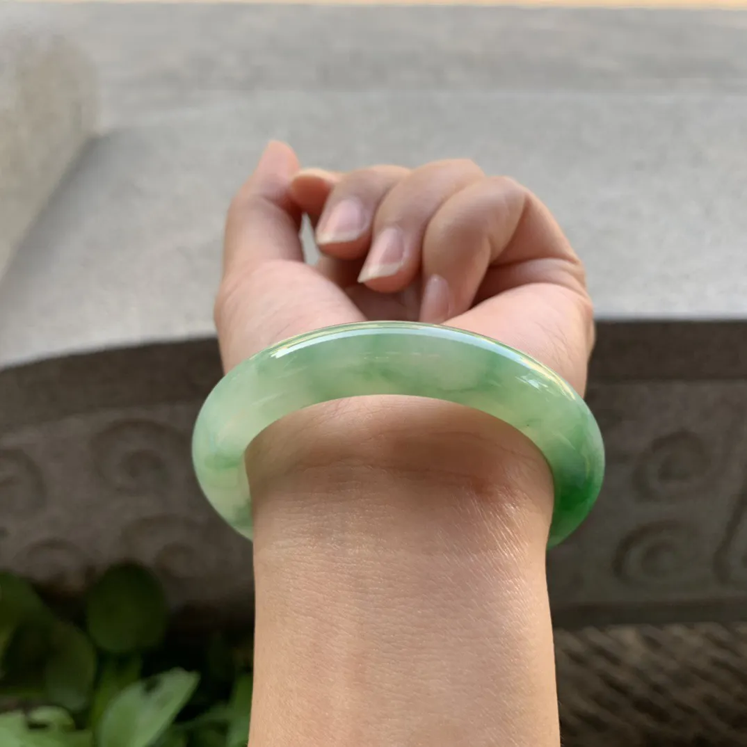 小圈口53-10.7-8.6 【冰芙蓉绿正圈手镯】正圈53 54可戴