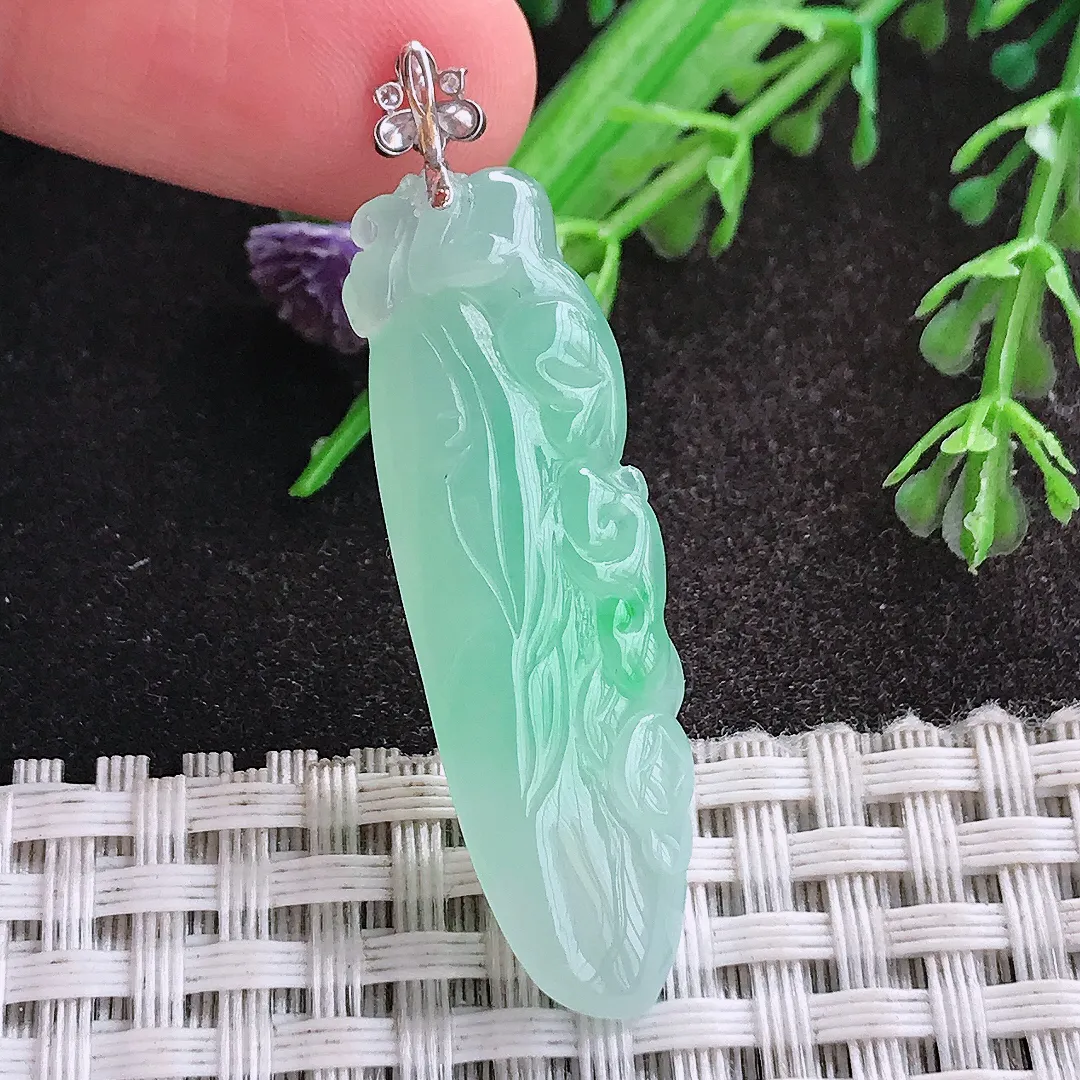 天然A货翡翠39.8/12.6/6.3老坑18k金镶嵌冰阳绿福瓜吊坠翡翠玉挂件