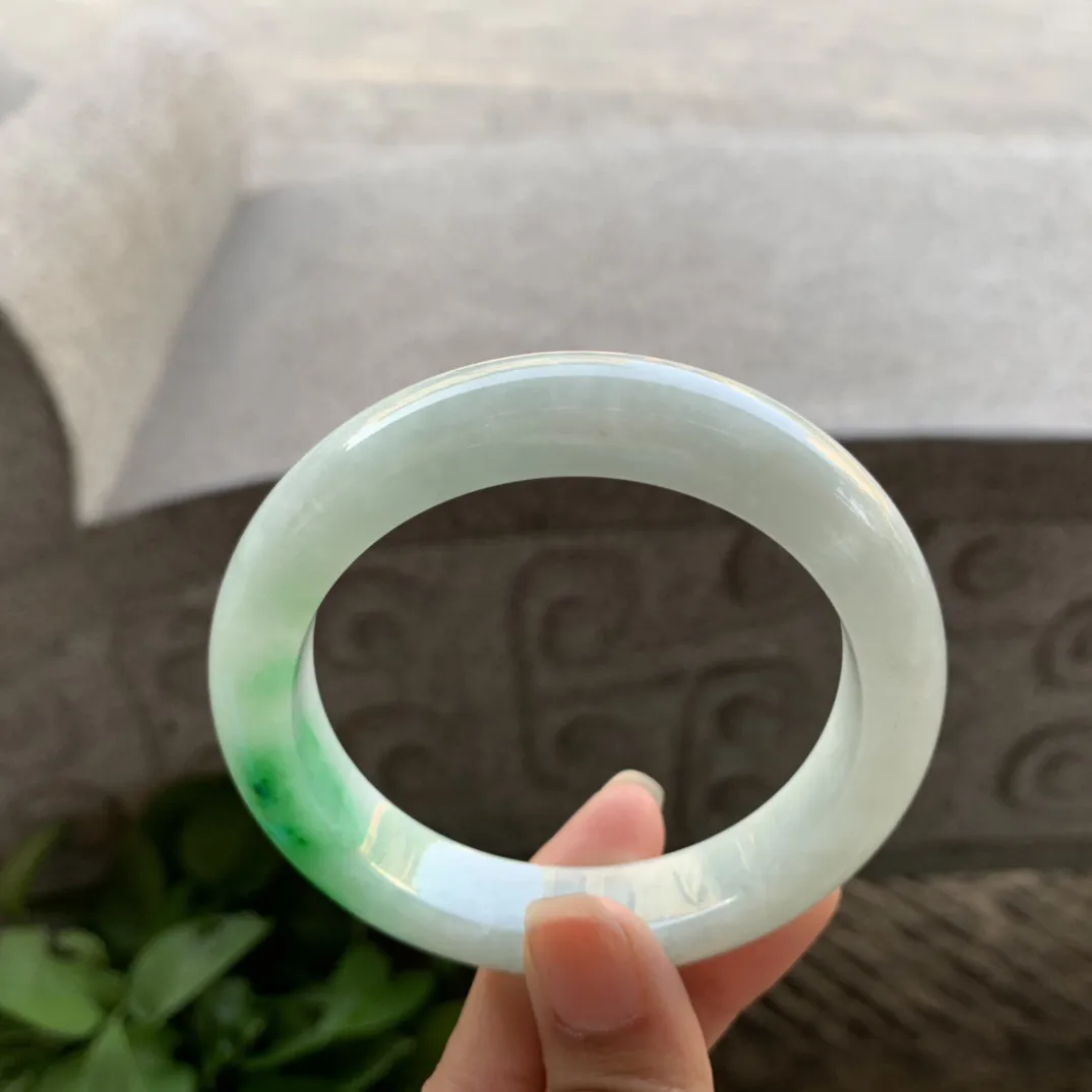 圈口57.5-12.3-9.5 【白底青正圈手镯】正圈57 58可戴