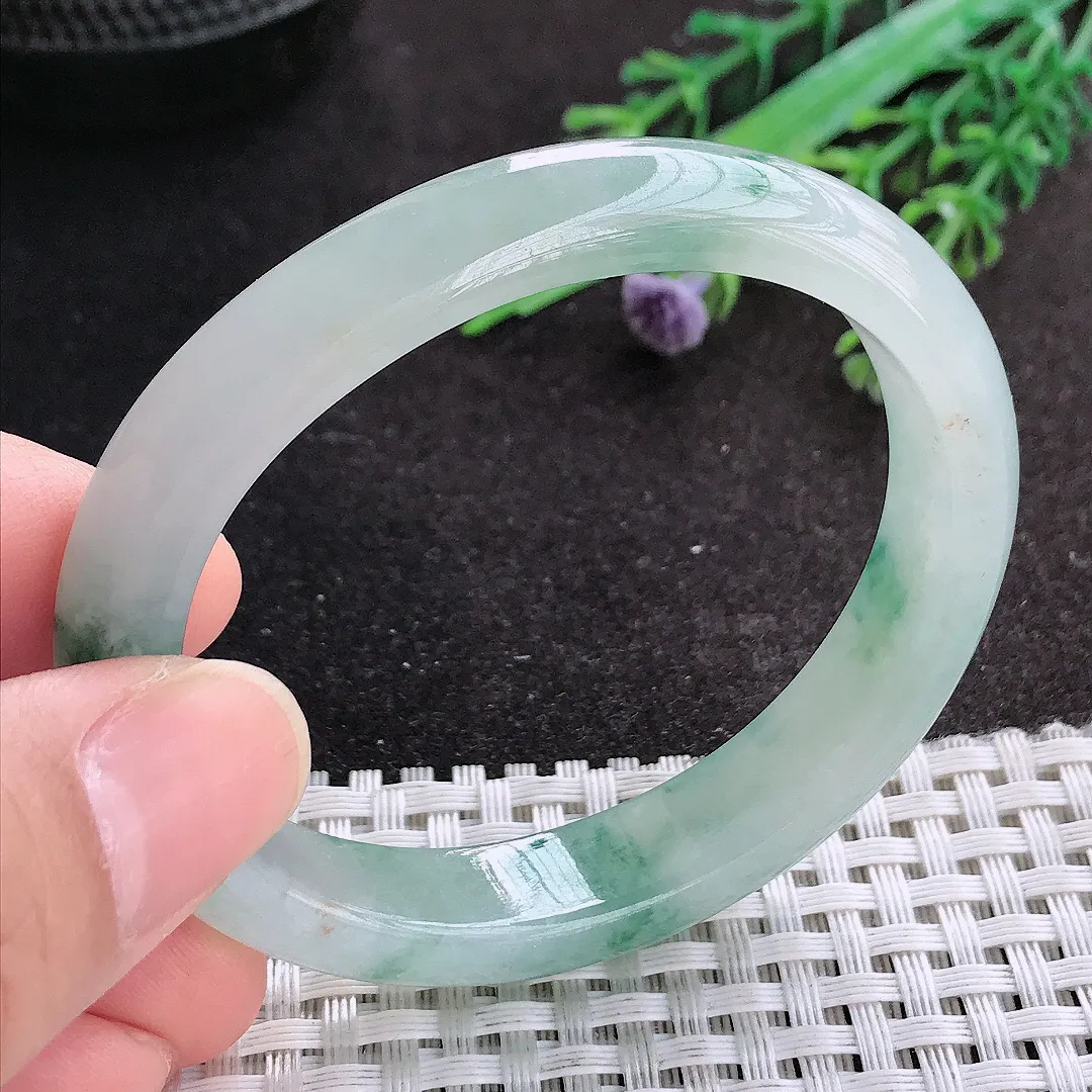 天然A货翡翠53/46/11.3/7.3老坑冰胶水灵冰飘花贵妃手镯翡翠玉镯