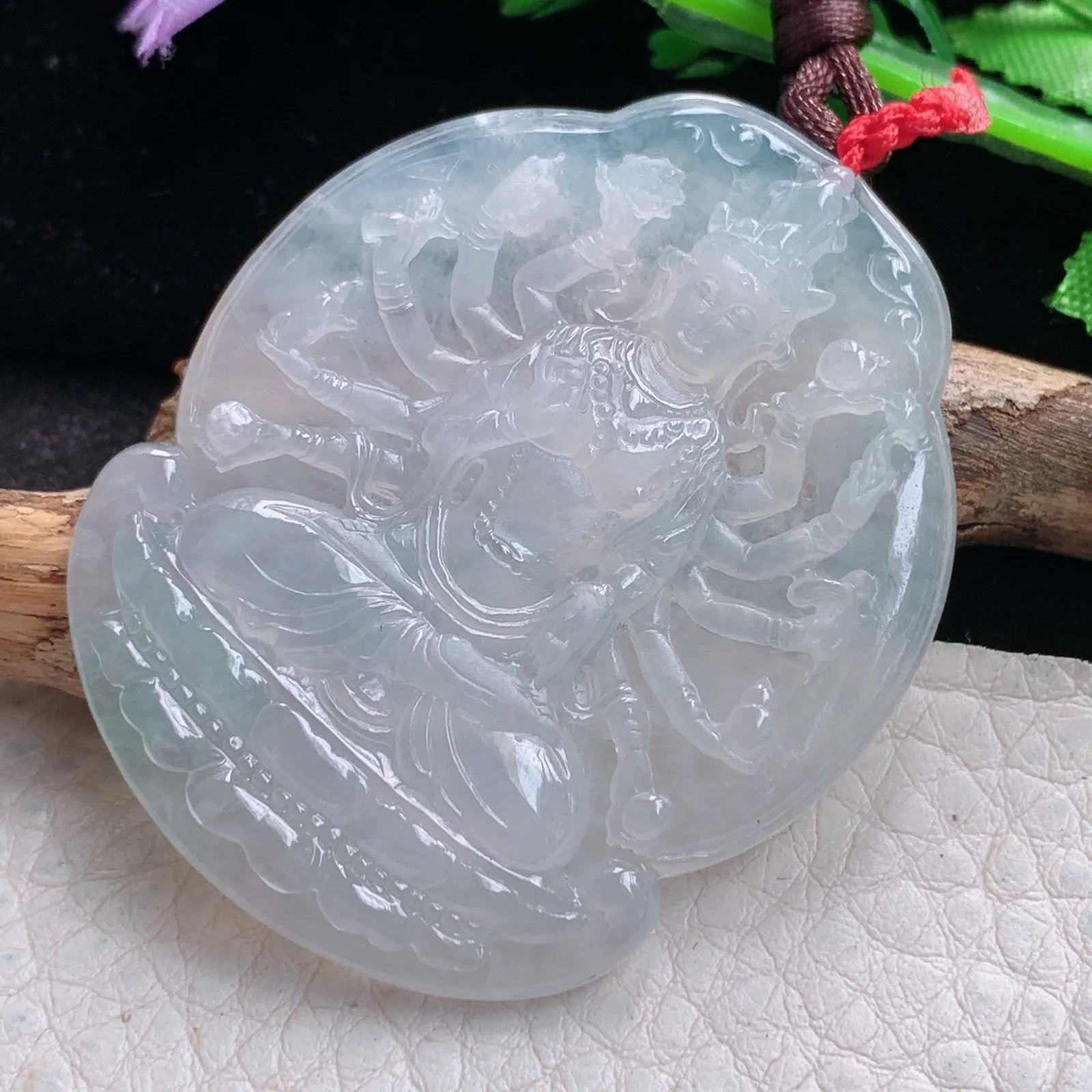 bg实拍49*40*5.5缅甸翡翠a货精雕冰起光千手观音 玉观音玉吊坠 玉挂件