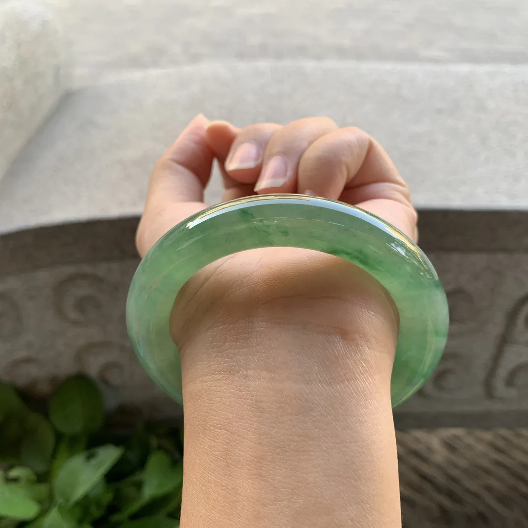 圈口 57-11.6【冰芙蓉绿圆条手镯】圆条57 58可戴