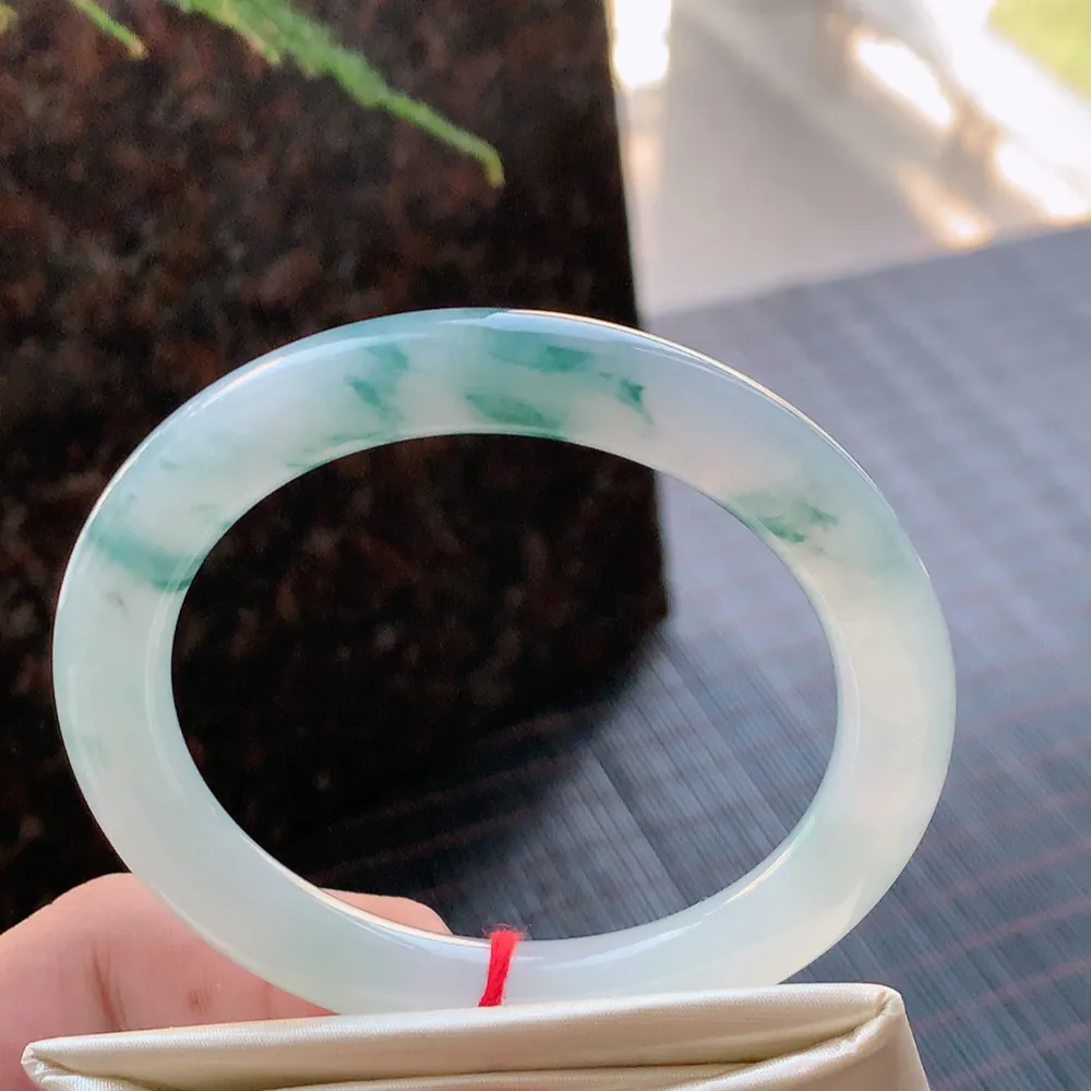 圆条高冰蓝花 无瑕 尺寸:54.4/9.1 花美 种水好