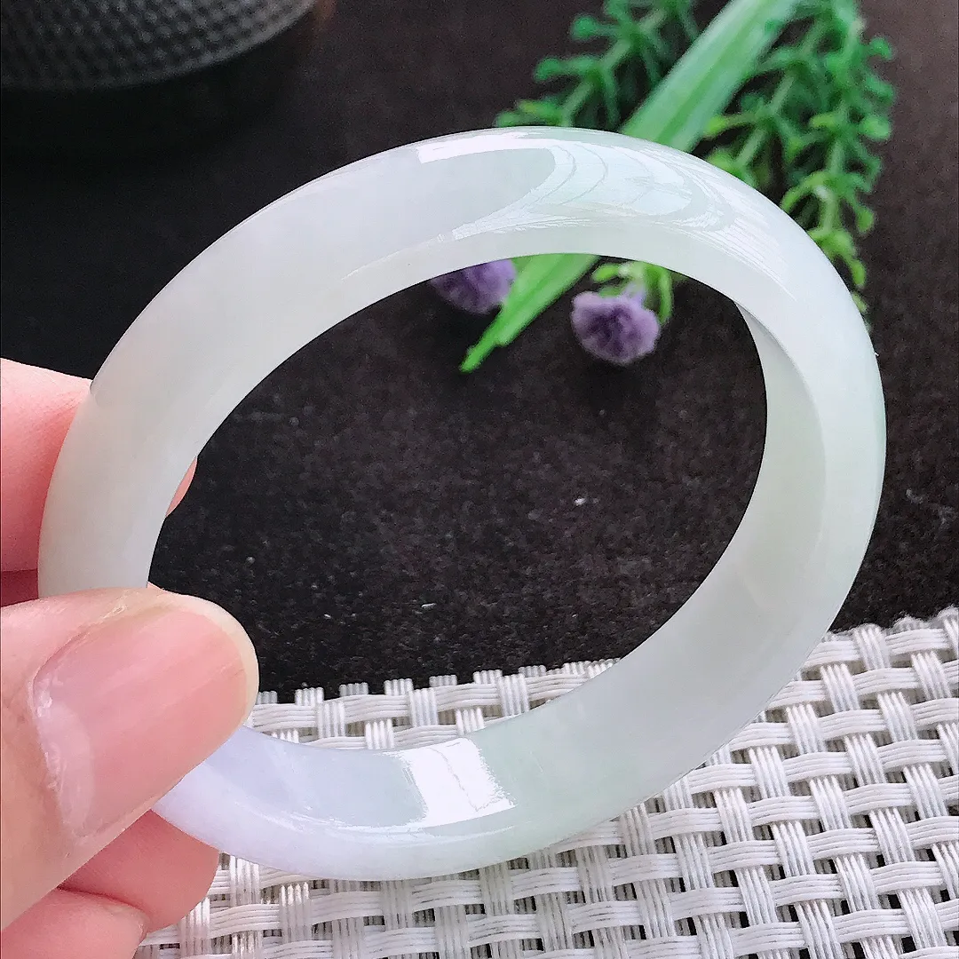 天然A货翡翠53/47/13.2/7.3老坑秀气冰润晴底贵妃手镯宽边玉镯