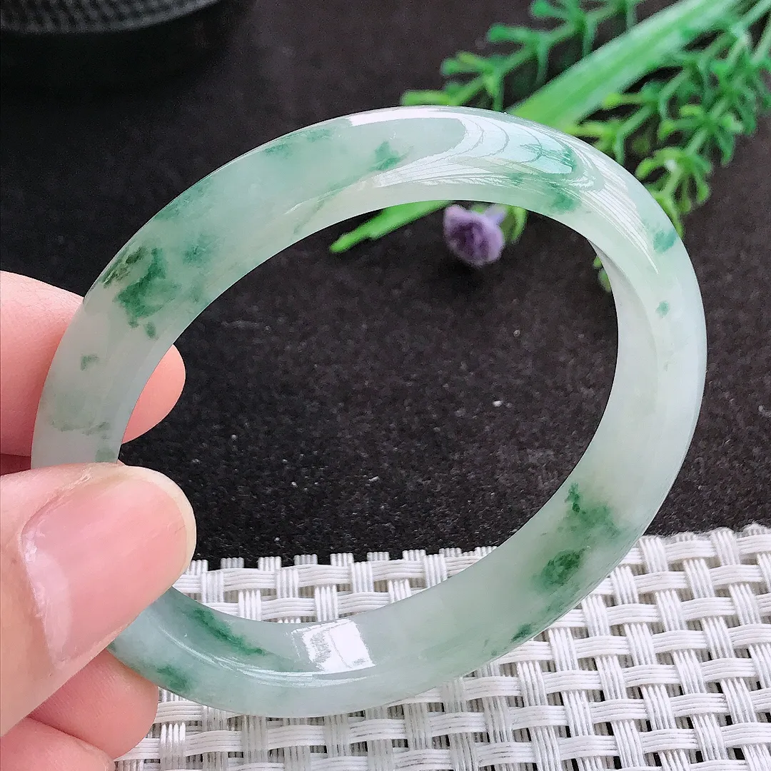 天然A货翡翠53/46/11.3/7.3老坑冰胶水灵冰飘花贵妃手镯翡翠玉镯