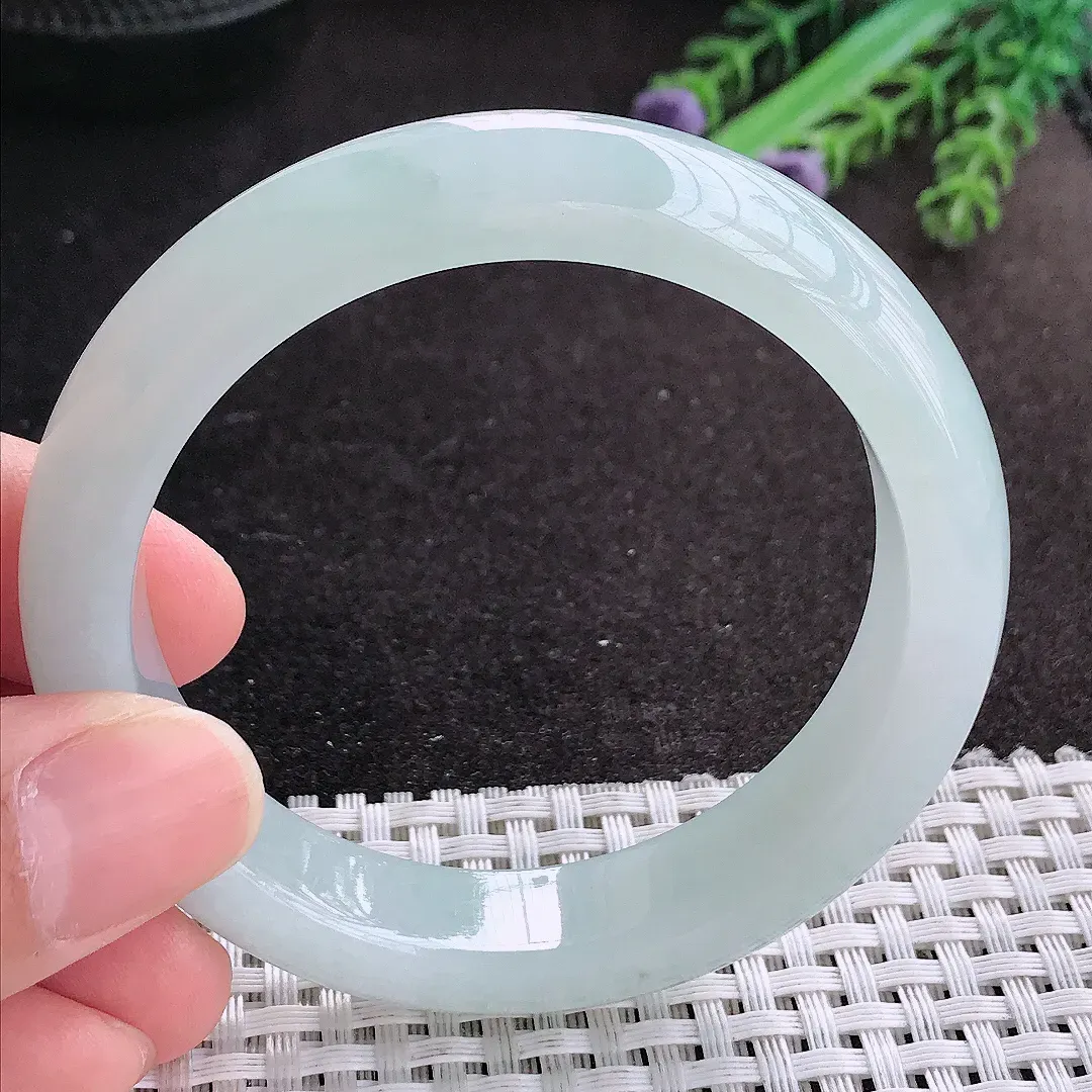 天然A货翡翠54/12.8/8.5老坑冰胶果冻冰晴手镯宽边玉镯