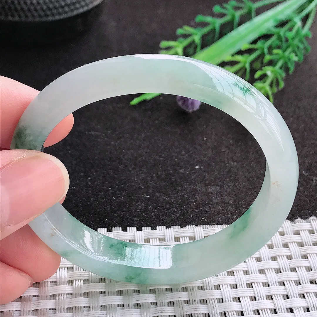 天然A货翡翠53/46/11.3/7.3老坑冰胶水灵冰飘花贵妃手镯翡翠玉镯