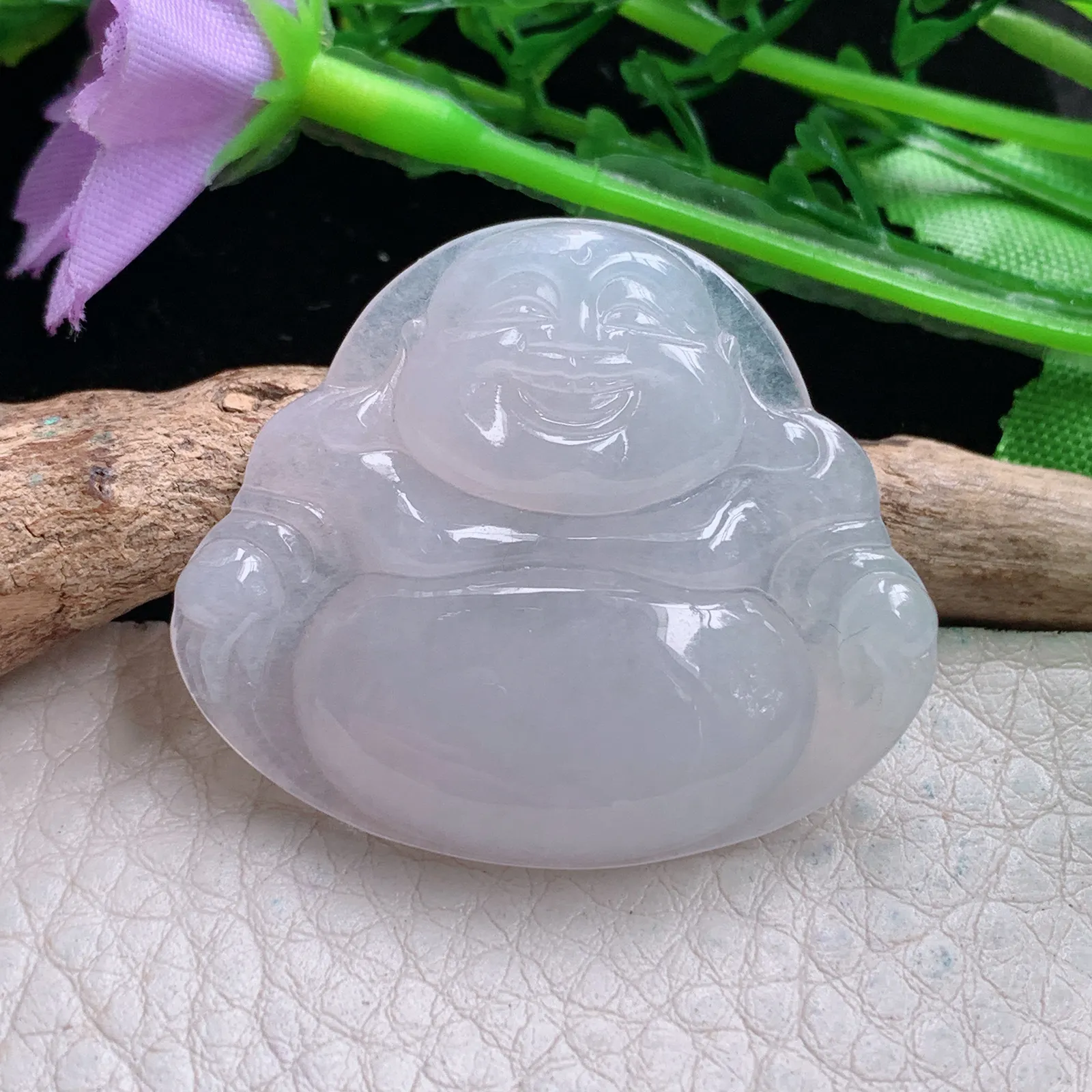 yn实拍32.3*37.8*5.8缅甸翡翠a货精雕白月光佛公 弥勒佛玉吊坠 玉挂件