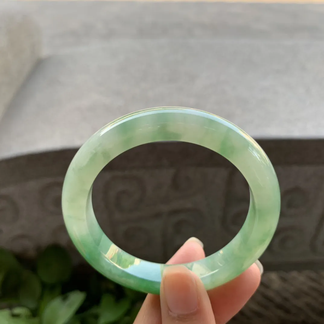 小圈口53-10.7-8.6 【冰芙蓉绿正圈手镯】正圈53 54可戴