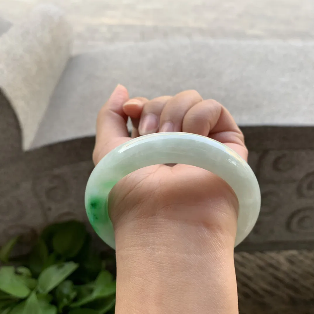 圈口57.5-12.3-9.5 【白底青正圈手镯】正圈57 58可戴