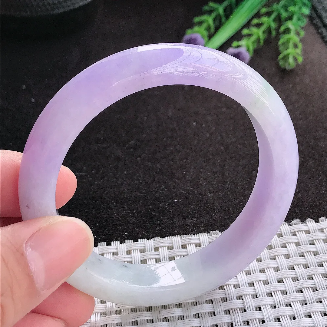 天然A货翡翠54.5/12.5/8.5老坑精美浓艳紫罗兰手镯宽边玉镯