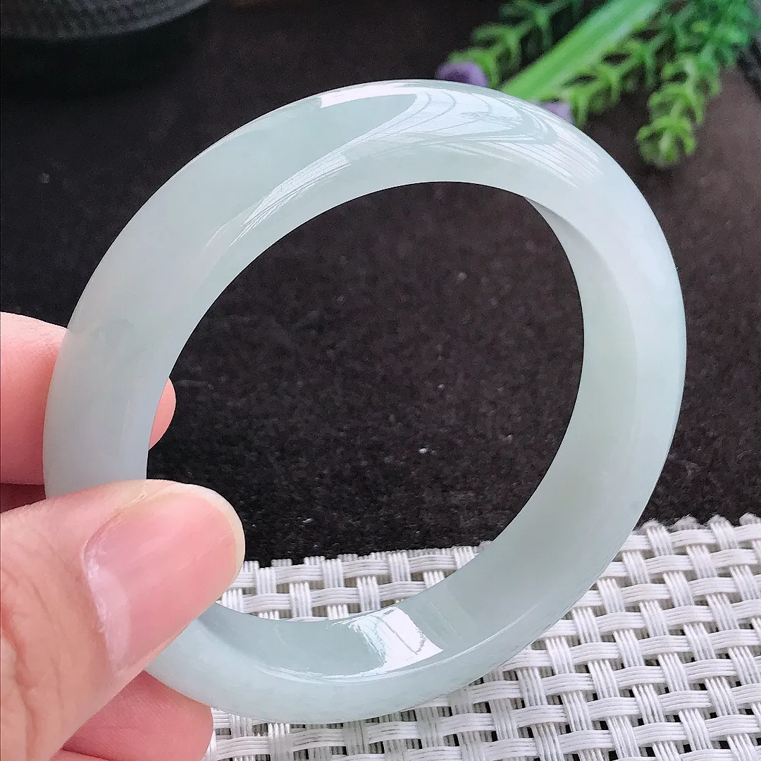 天然A货翡翠54/12.8/8.5老坑冰胶果冻冰晴手镯宽边玉镯