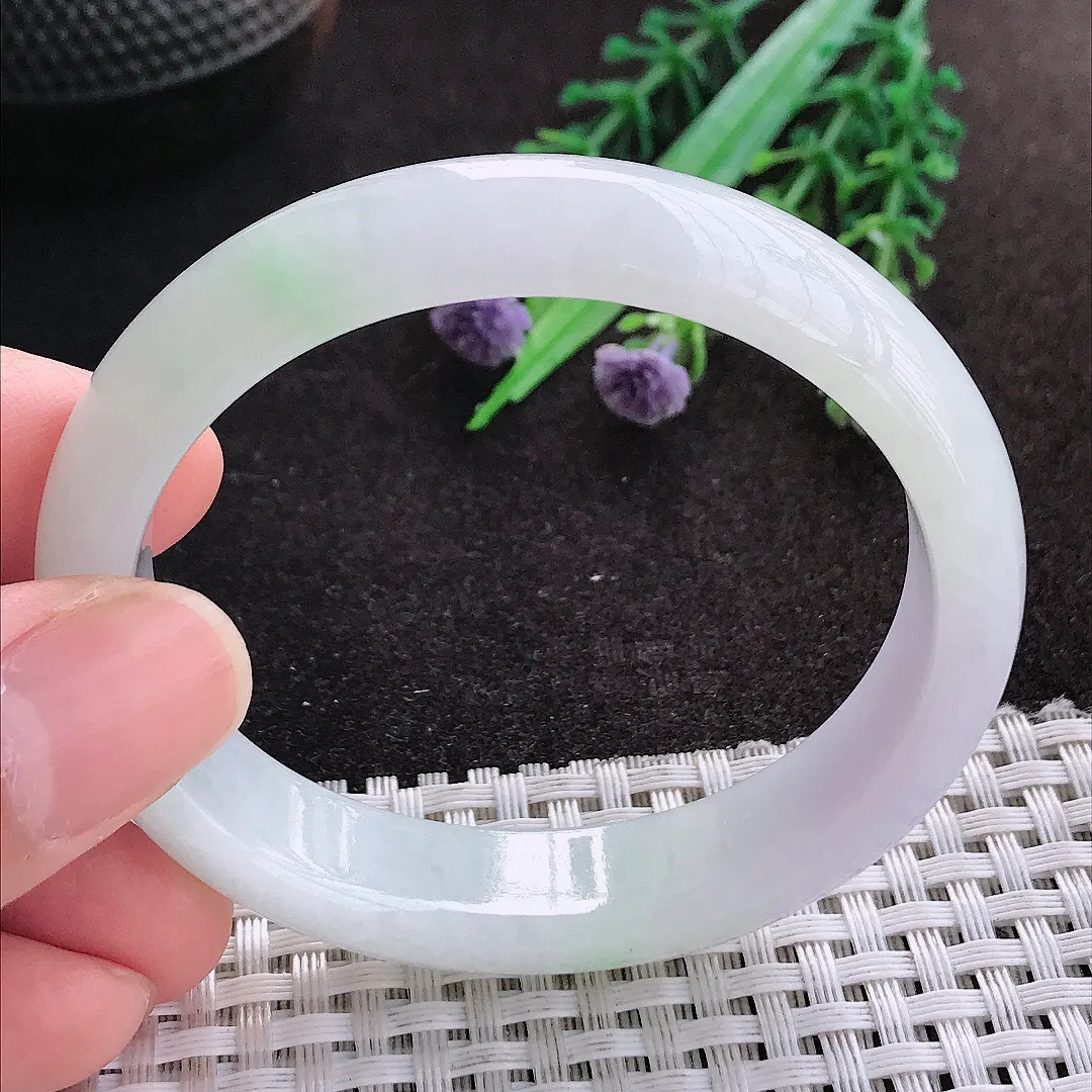 天然A货翡翠53/47/13.2/7.3老坑秀气冰润晴底贵妃手镯宽边玉镯