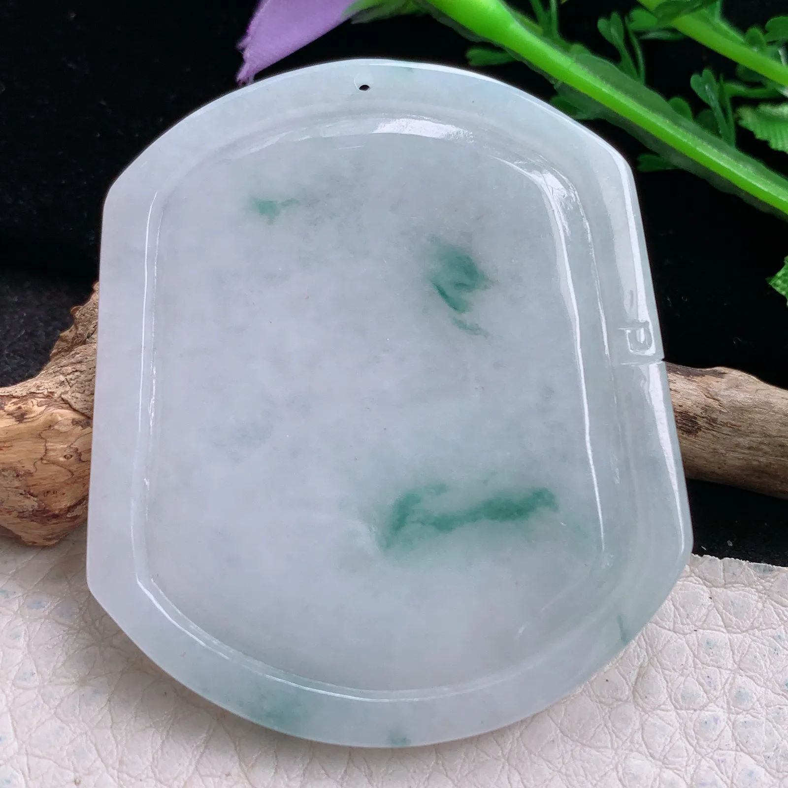 yn实拍54*46*5.5缅甸翡翠a货精雕飘花腰缠万贯 生逍蛇玉吊坠 玉挂件