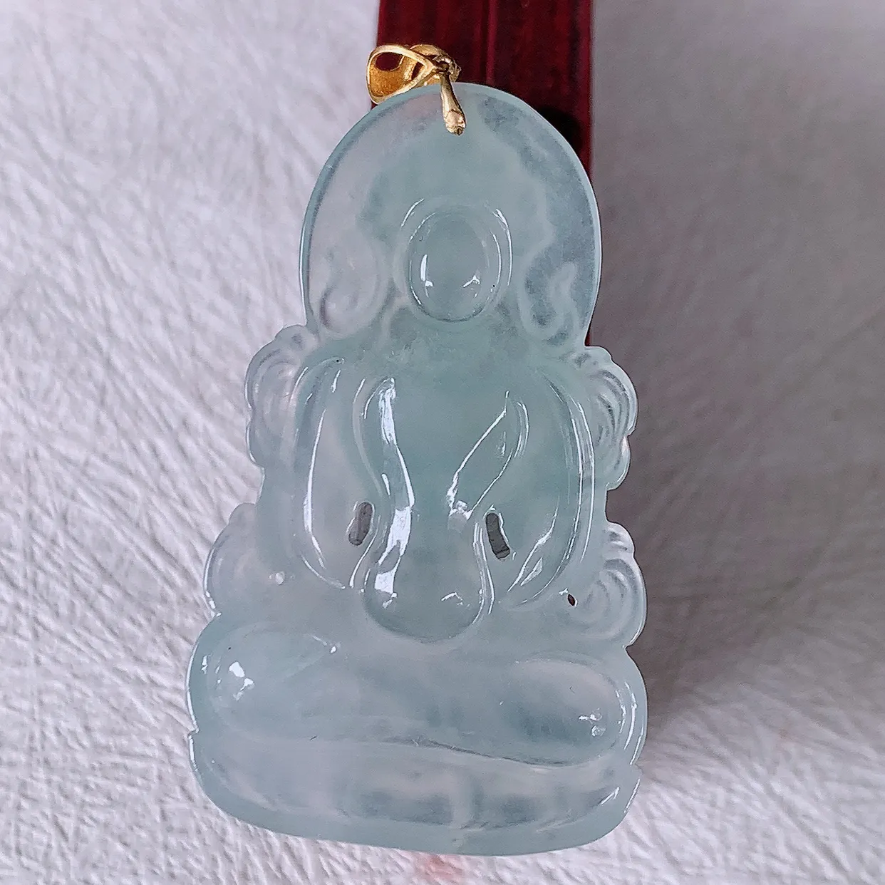 18K金镶嵌冰种翡翠度母观音菩萨吊坠，赐福翡翠观音，观音面相端庄，品相佳，佩戴气质！#57.9整体47裸石41*24.5*5