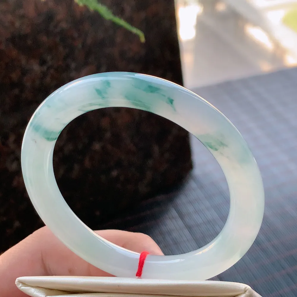 圆条高冰蓝花 无瑕 尺寸:54.4/9.1 花美 种水好