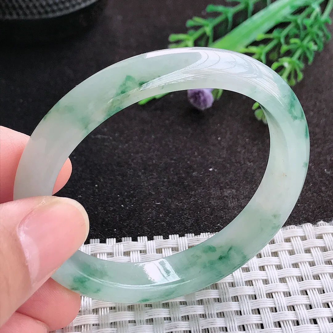 天然A货翡翠53/46/11.3/7.3老坑冰胶水灵冰飘花贵妃手镯翡翠玉镯