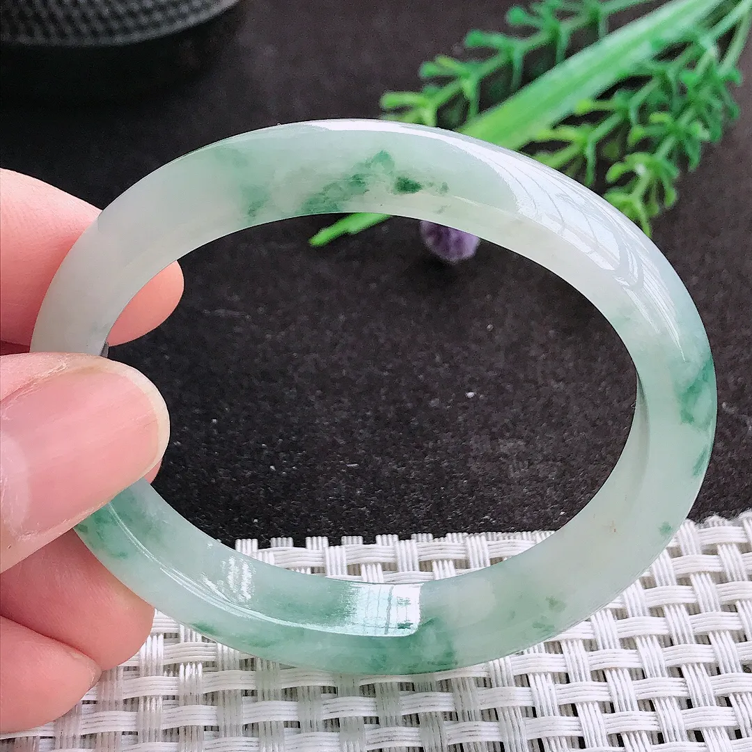 天然A货翡翠53/46/11.3/7.3老坑冰胶水灵冰飘花贵妃手镯翡翠玉镯