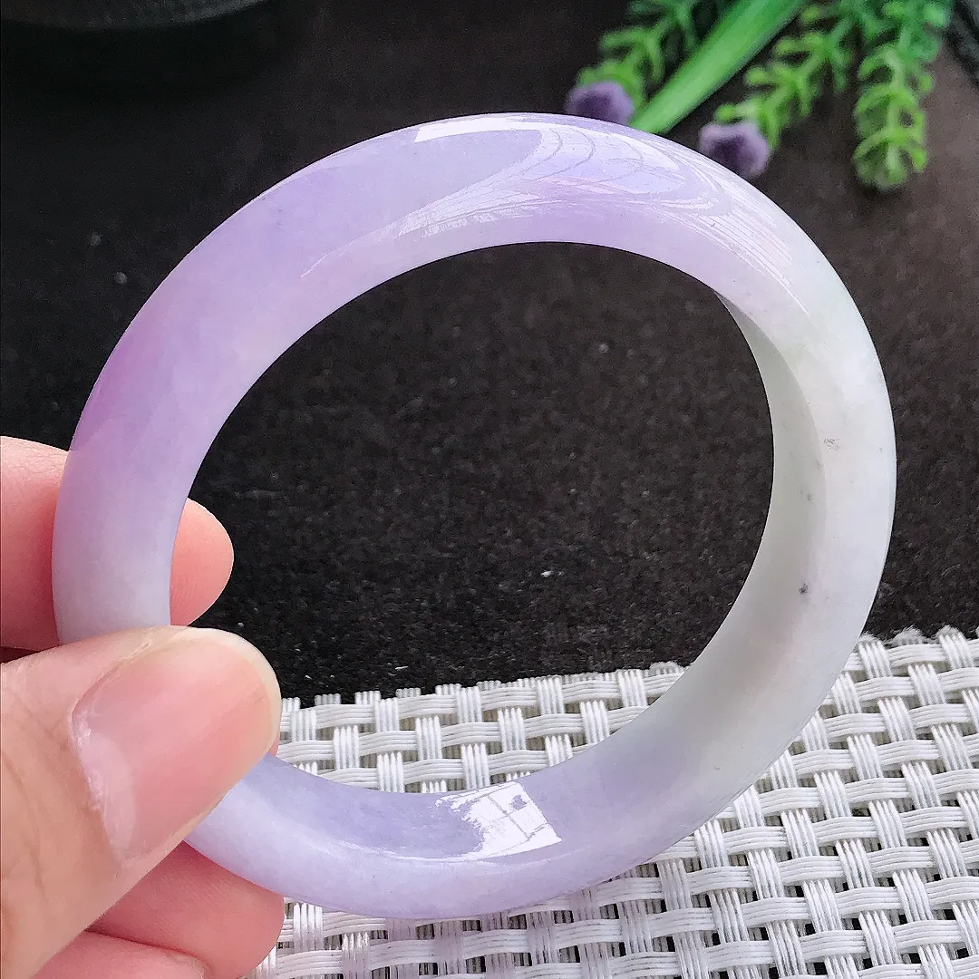 天然A货翡翠54.5/12.5/8.5老坑精美浓艳紫罗兰手镯宽边玉镯