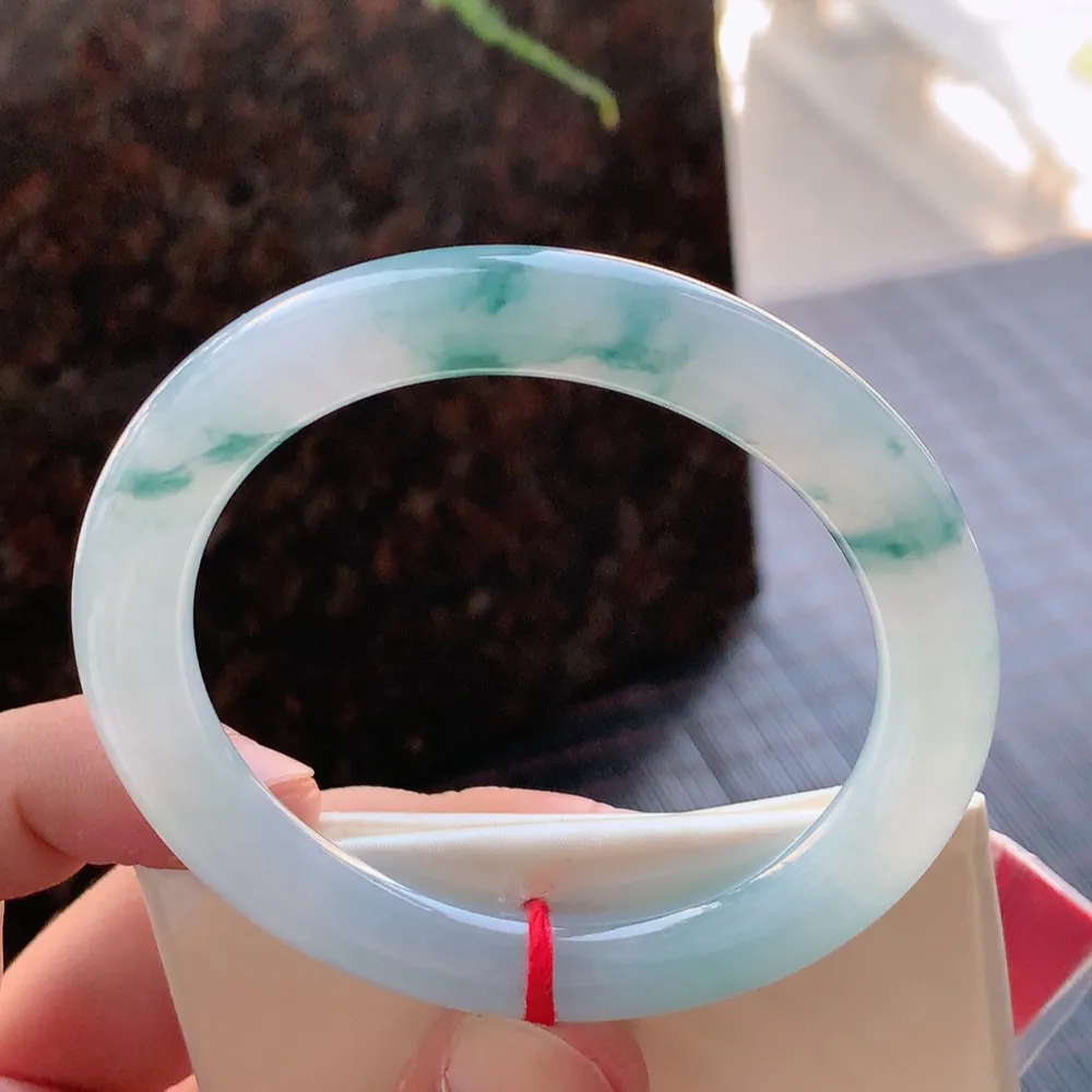 圆条高冰蓝花 无瑕 尺寸:54.4/9.1 花美 种水好