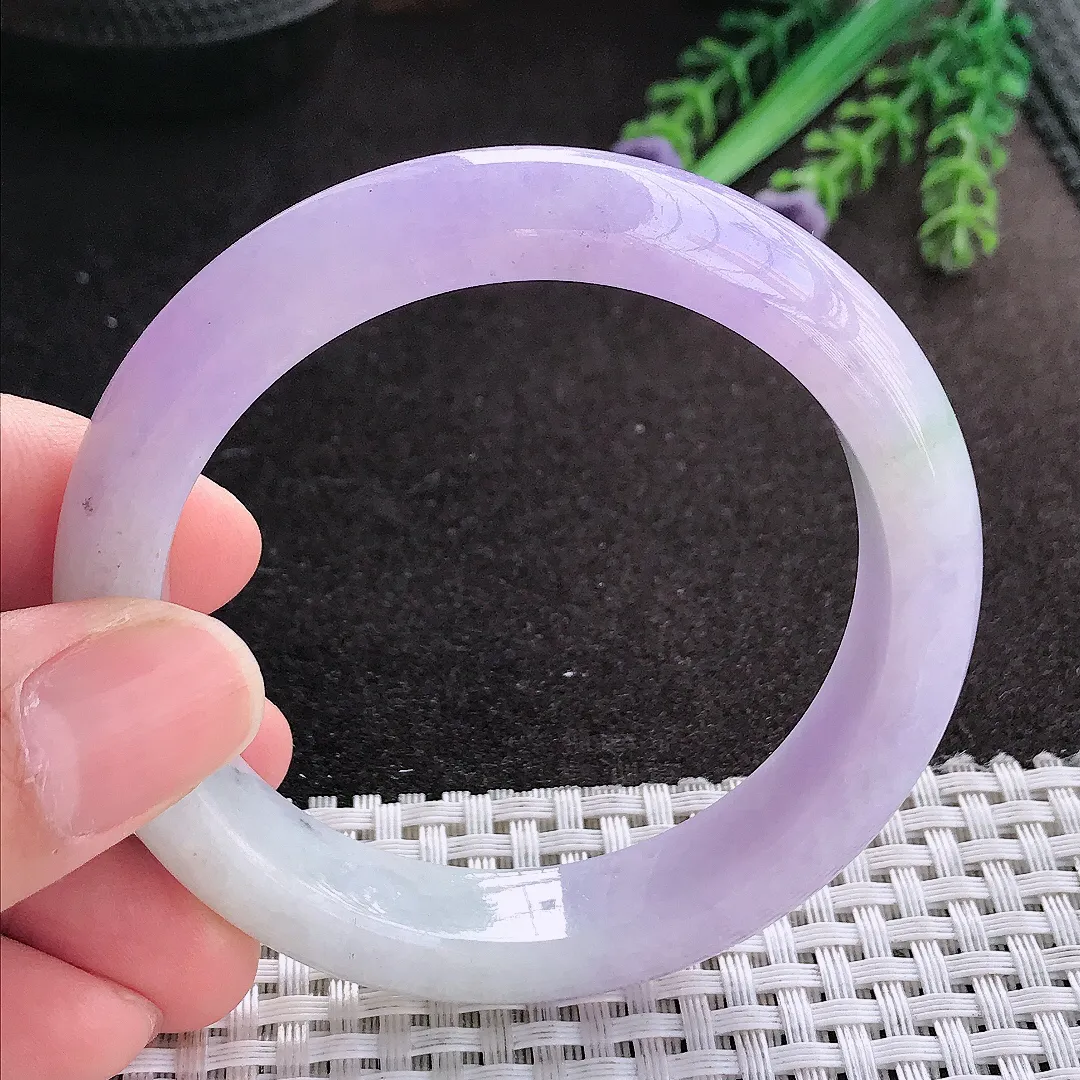 天然A货翡翠54.5/12.5/8.5老坑精美浓艳紫罗兰手镯宽边玉镯