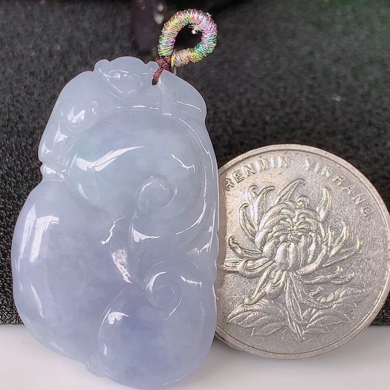 自然光实拍，冰润紫罗兰翡翠如意吊坠，上身效果非常美，饱满大气，工艺美，万事如意，如意一生，#57.9