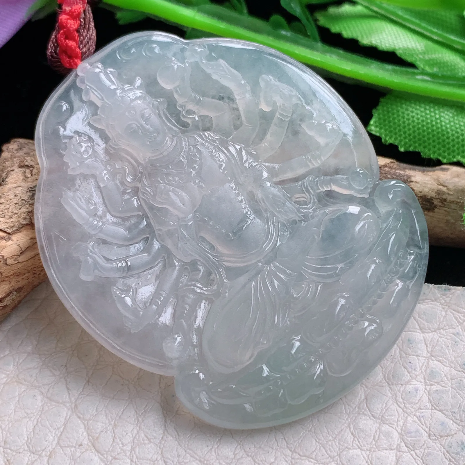 bg实拍49*40*5.5缅甸翡翠a货精雕冰起光千手观音 玉观音玉吊坠 玉挂件