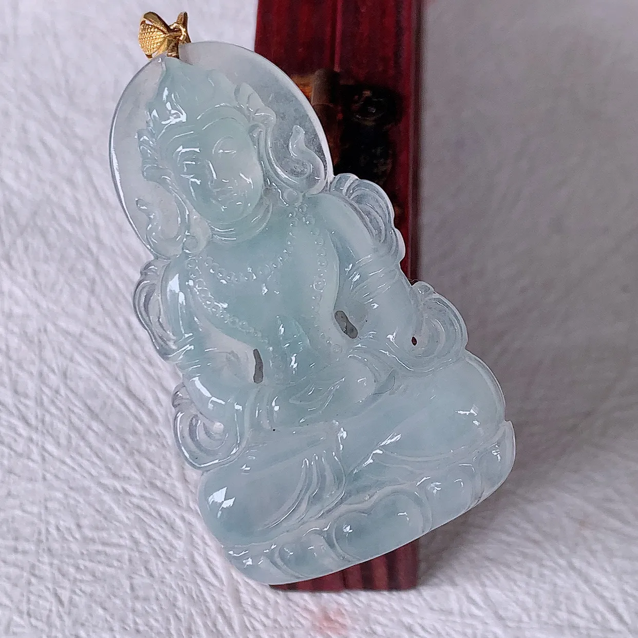 18K金镶嵌冰种翡翠度母观音菩萨吊坠，赐福翡翠观音，观音面相端庄，品相佳，佩戴气质！#57.9整体47裸石41*24.5*5