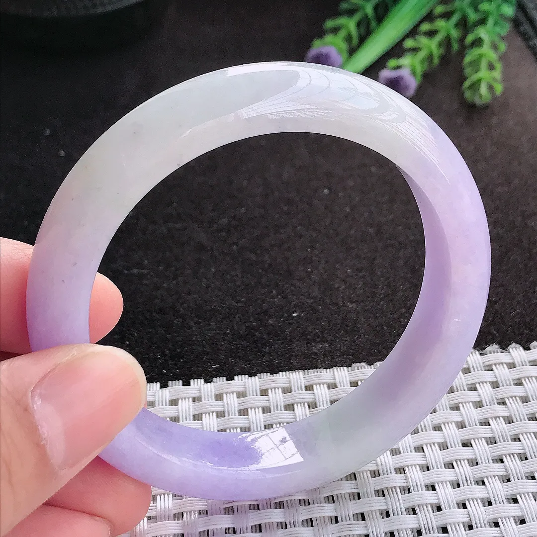 天然A货翡翠54.5/12.5/8.5老坑精美浓艳紫罗兰手镯宽边玉镯