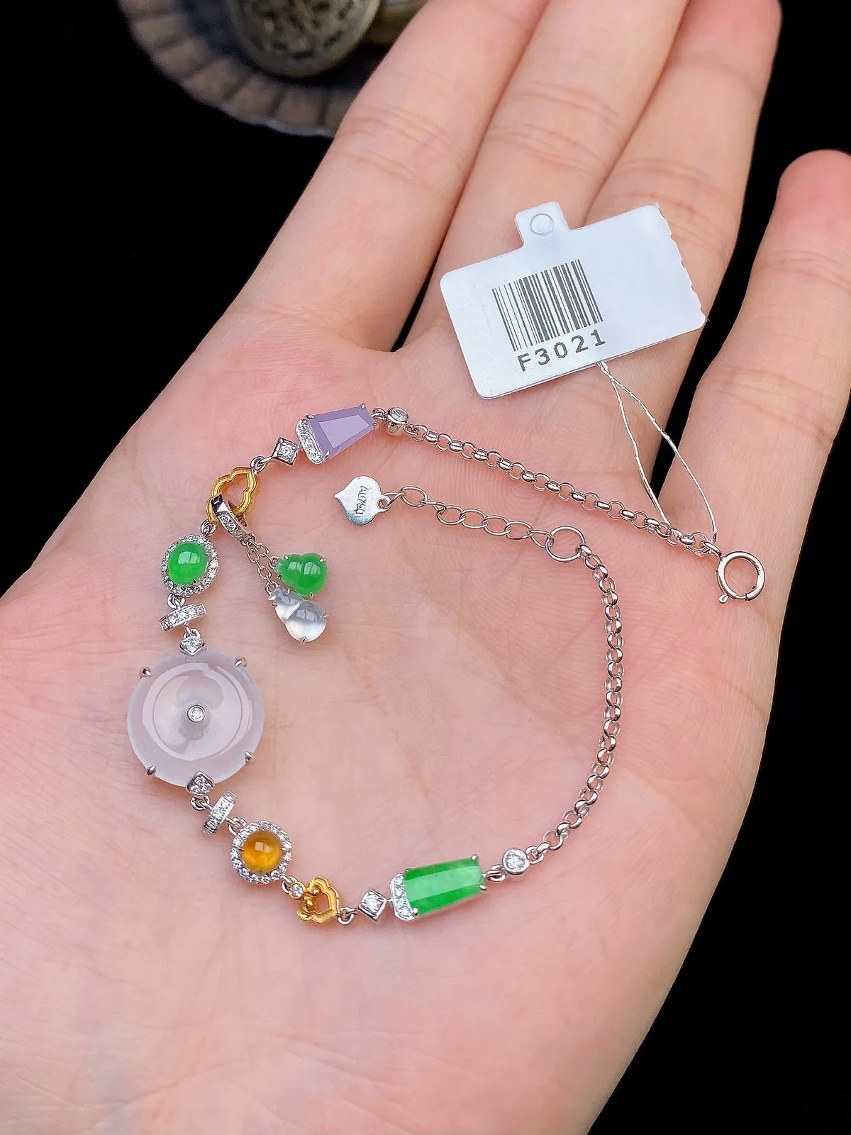 【冰种平安扣镶嵌手链】盘缠手链，饱满圆润，光泽闪耀，流行款，18K金钻镶嵌，其中一颗裸石尺寸12.3*2.8毫米