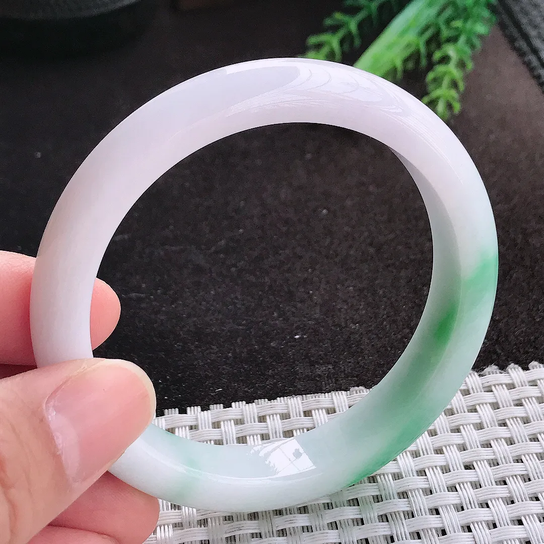 天然A货翡翠57/12/8.2老坑温润飘阳绿手镯宽边玉镯