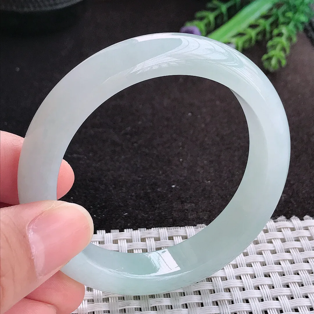 天然A货翡翠54/12.8/8.5老坑冰胶果冻冰晴手镯宽边玉镯